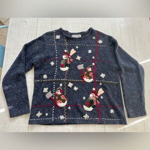 Victoria Jones Vintage Women’s Angora Blend Snowman Christmas Sweater size Large